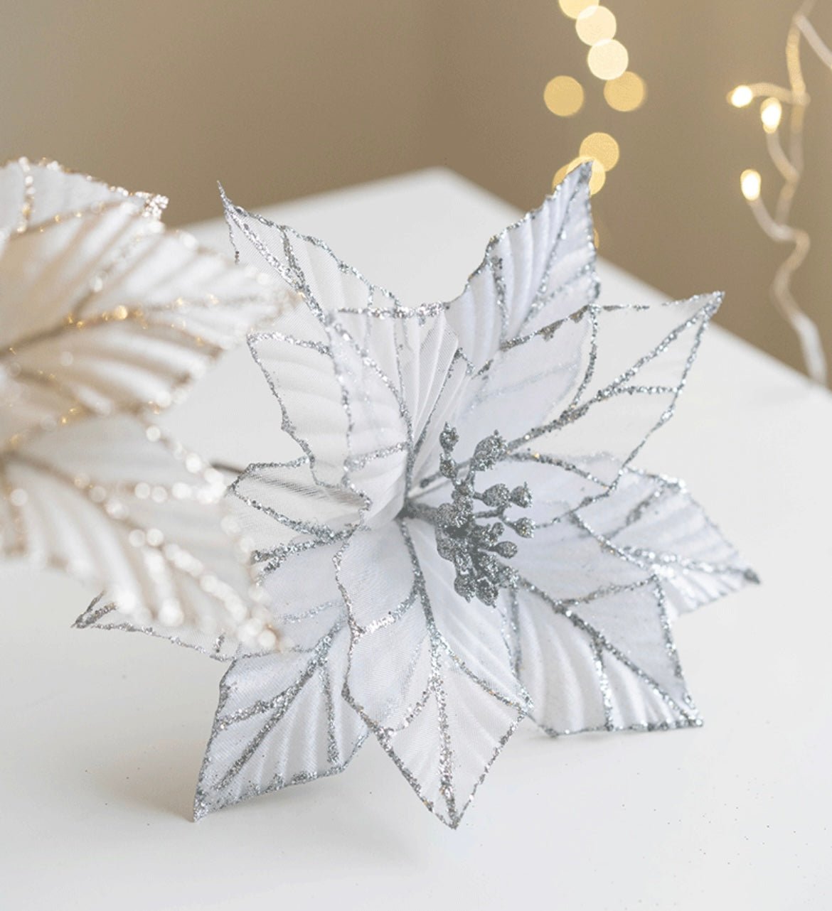 Handmade Sequin Satin Christmas Flower with Gold Trim – Elegant Tree, Table & Porch Decor for Festive Holidays - Simplidecor