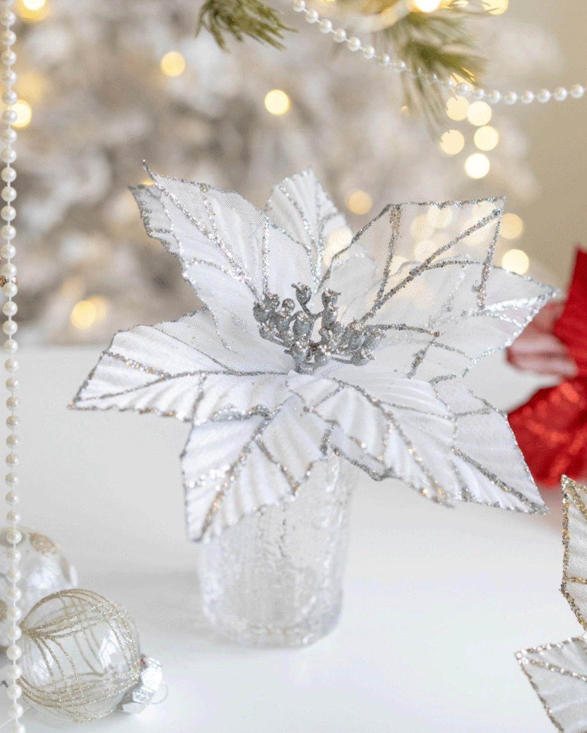 Handmade Sequin Satin Christmas Flower with Gold Trim – Elegant Tree, Table & Porch Decor for Festive Holidays - Simplidecor