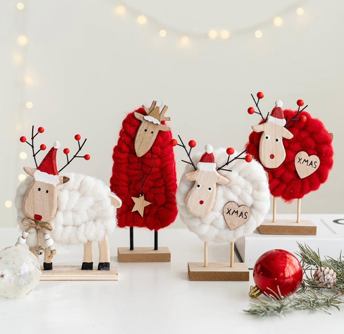 Handmade Wool and Wood Christmas Table Stand Decor - Festive Santa, Lamb, Snowman, Tree - Unique Holiday Gifts - Simplidecor