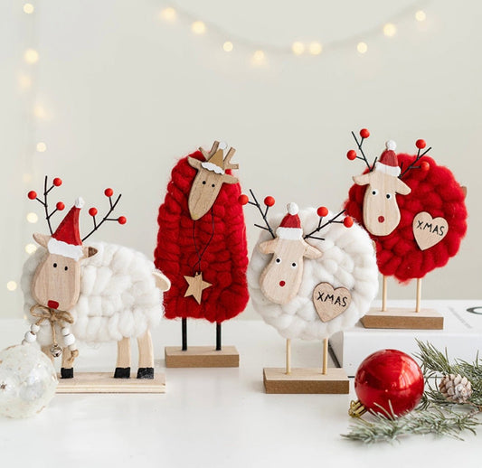 Handmade Wool and Wood Christmas Table Stand Decor - Festive Santa, Lamb, Snowman, Tree - Unique Holiday Gifts - Simplidecor