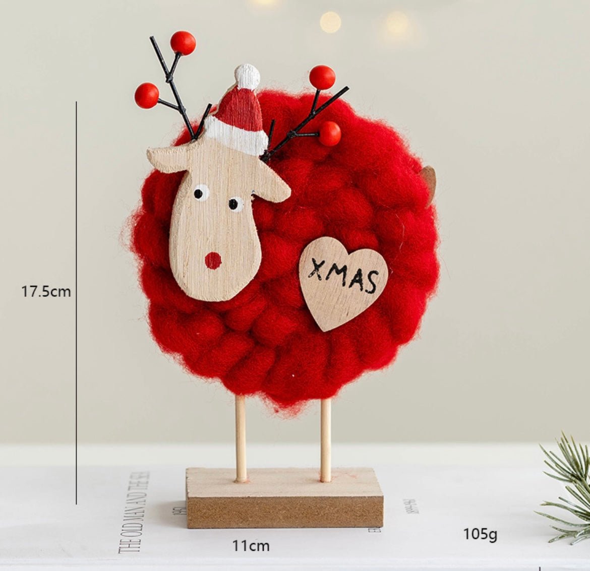 Handmade Wool and Wood Christmas Table Stand Decor - Festive Santa, Lamb, Snowman, Tree - Unique Holiday Gifts - Simplidecor