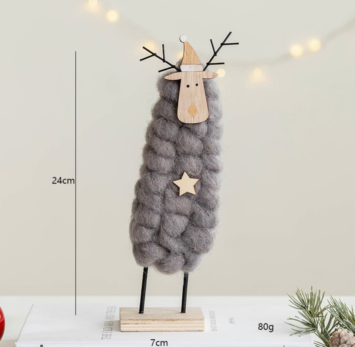 Handmade Wool and Wood Christmas Table Stand Decor - Festive Santa, Lamb, Snowman, Tree - Unique Holiday Gifts - Simplidecor