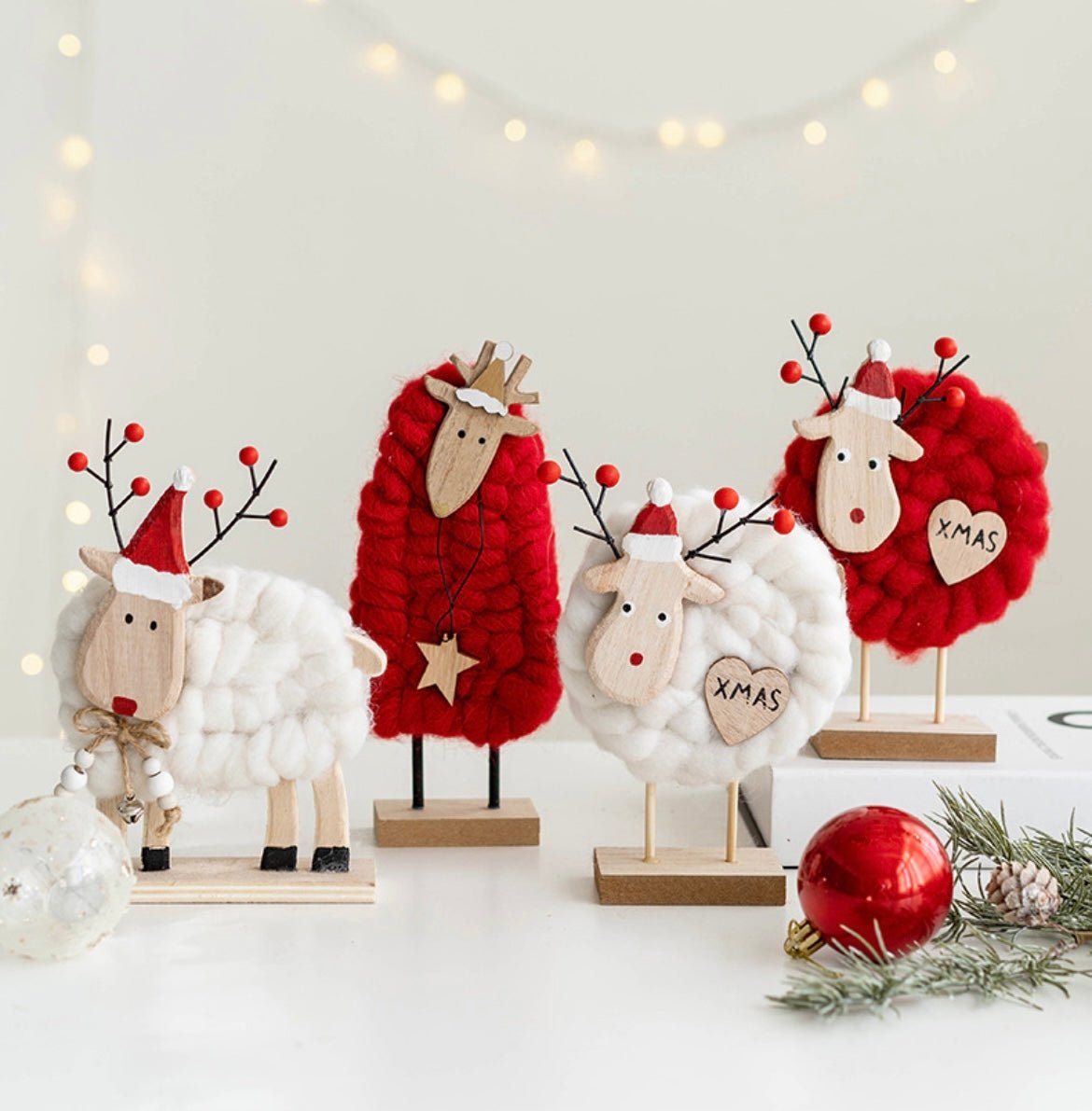 Handmade Wool and Wood Christmas Table Stand Decor - Festive Santa, Lamb, Snowman, Tree - Unique Holiday Gifts - Simplidecor