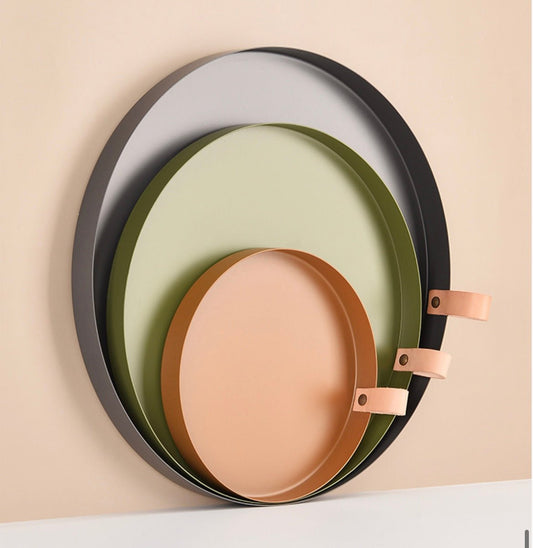 Modern Golden Colored Trays: Chic Serving Tray with Leather Hanger - Contemporary Home Organizer and Decor. Ideal for New Home Gifts, bringing a touch of modern elegance. - Simplidecor