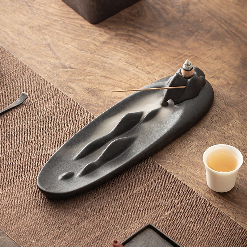 Mystical Tranquility: Black Ceramic Landscape Incense Holder – Perfect for Stick and Backflow Incense, an Artistic Home Accent and Thoughtful Gift - Simplidecor