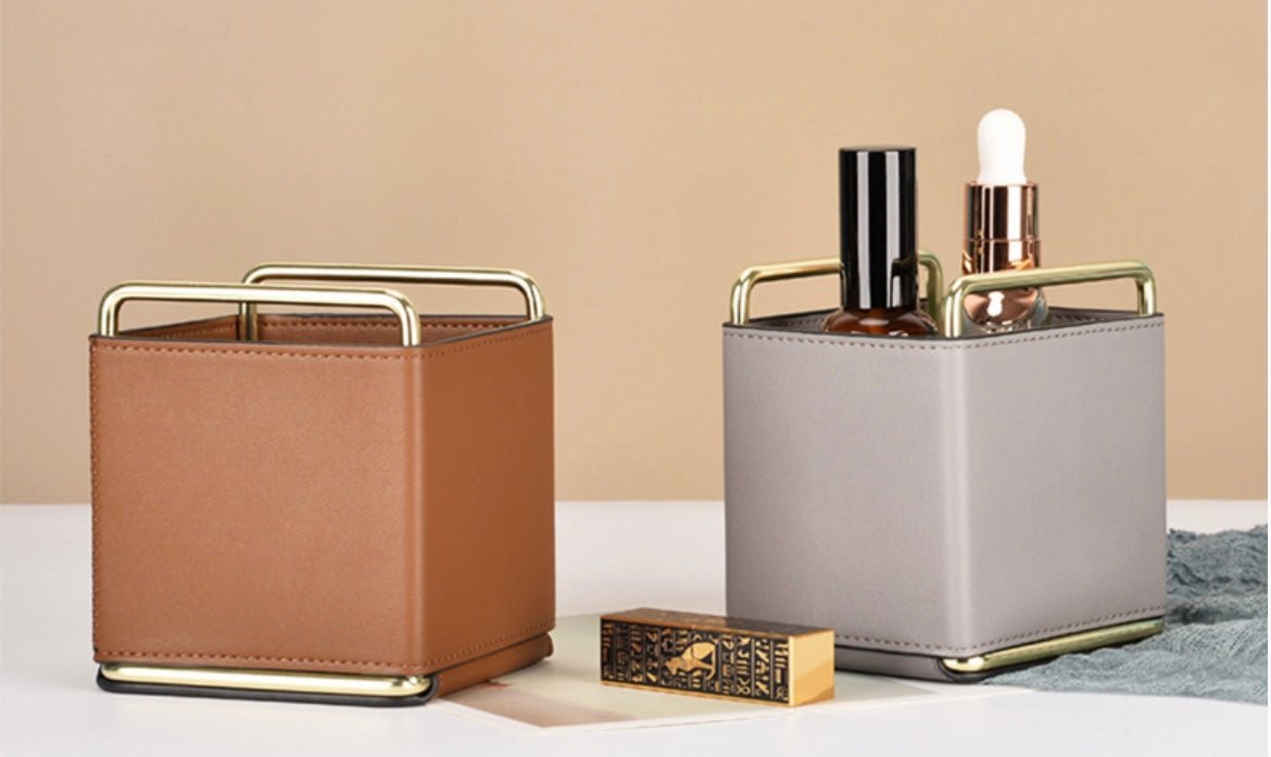 Simplistic Storage Box: Leather Strap, Golden Steel Frame – Elevate Your Space with Understated Elegance! - Simplidecor
