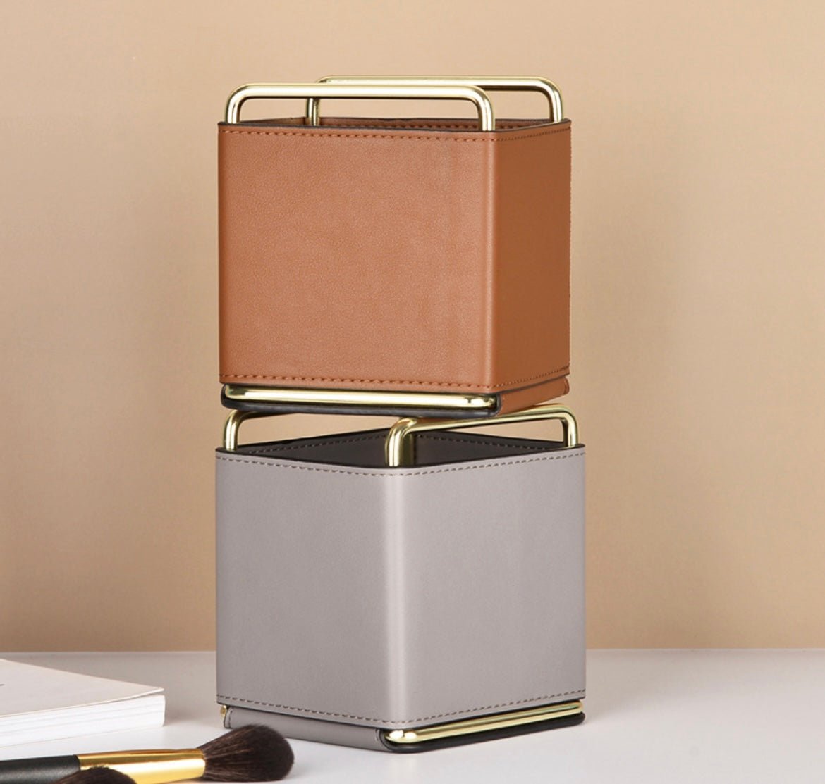 Simplistic Storage Box: Leather Strap, Golden Steel Frame – Elevate Your Space with Understated Elegance! - Simplidecor