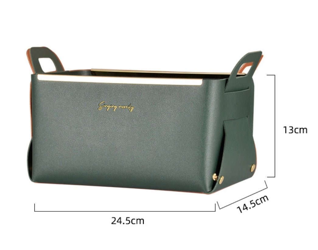 Sophisticated Storage: Leather and Steel Bin with Gold Frame – Stylish Organization for Every Space! - Simplidecor