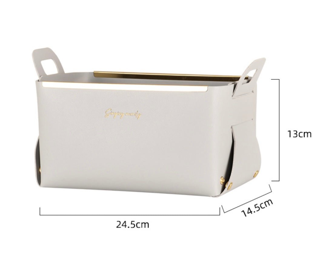 Sophisticated Storage: Leather and Steel Bin with Gold Frame – Stylish Organization for Every Space! - Simplidecor