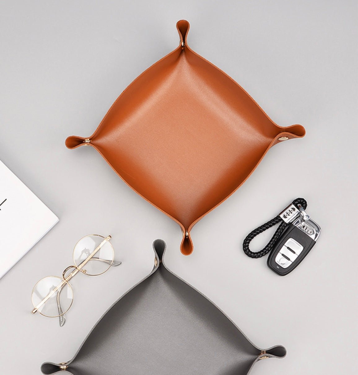 Stylish Desktop Organizer Box: Leather Exterior, Gold Clasp, Perfect for Home Office Storage and a Thoughtful Gift for Him - Simplidecor