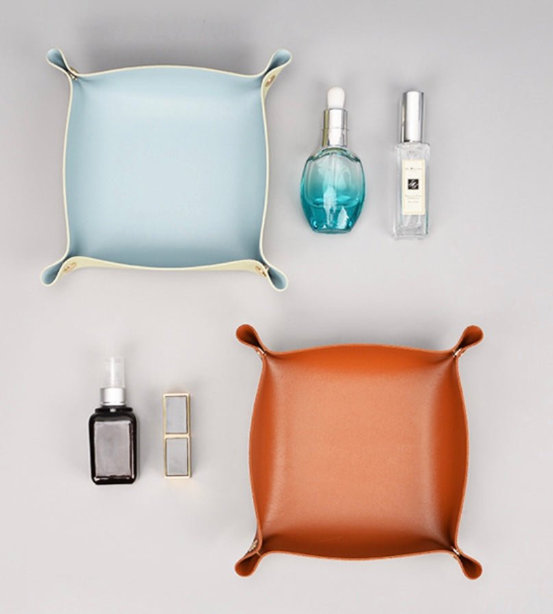 Stylish Desktop Organizer Box: Leather Exterior, Gold Clasp, Perfect for Home Office Storage and a Thoughtful Gift for Him - Simplidecor