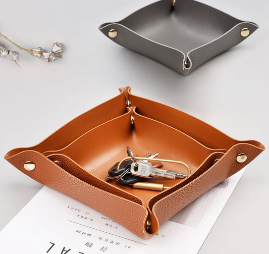 Stylish Desktop Organizer Box: Leather Exterior, Gold Clasp, Perfect for Home Office Storage and a Thoughtful Gift for Him - Simplidecor