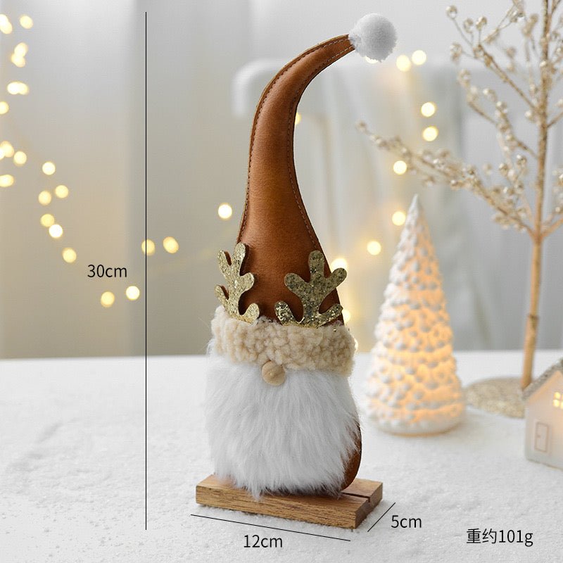 Unique Leather Gnome Christmas Decor: Upright and Crooked Hat Designs for Cheerful Holiday Scenes and Joyful Gift - Giving - Simplidecor