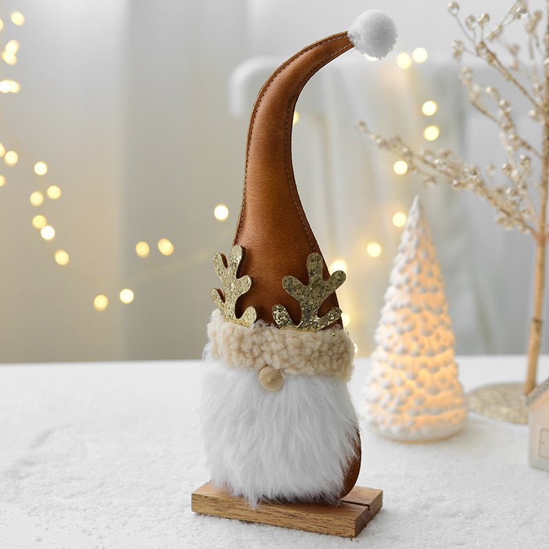 Unique Leather Gnome Christmas Decor: Upright and Crooked Hat Designs for Cheerful Holiday Scenes and Joyful Gift - Giving - Simplidecor