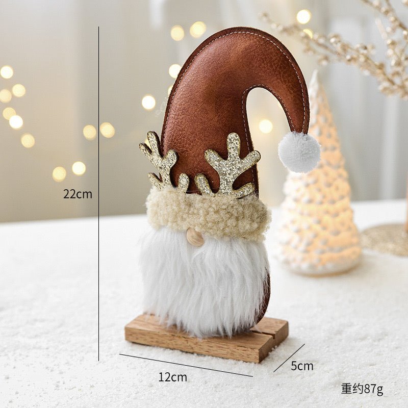 Unique Leather Gnome Christmas Decor: Upright and Crooked Hat Designs for Cheerful Holiday Scenes and Joyful Gift - Giving - Simplidecor